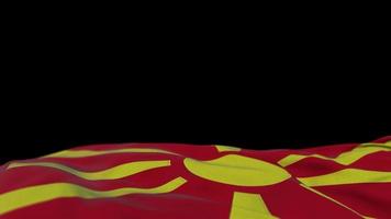 Macedonia fabric flag waving on the wind loop. Macedonian embroidery stiched cloth banner swaying on the breeze. Half-filled black background. Place for text. 20 seconds loop. 4k video