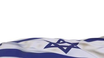 israëlische stofvlag die op de windlus zwaait. Israëlische borduurwerk gestikte doek banner zwaaiend op de bries. halfgevulde witte achtergrond. plaats voor tekst. 20 seconden lus. 4k video