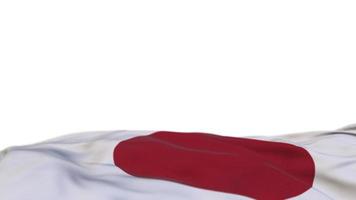 bandeira de tecido do japão acenando no loop de vento. bordado japonês banner de pano costurado balançando na brisa. fundo branco meio preenchido. lugar para texto. Ciclo de 20 segundos. 4k video