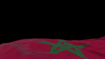 bandeira de tecido marrocos acenando no loop de vento. bordado marroquino bandeira de pano costurada balançando na brisa. fundo preto meio preenchido. lugar para texto. Ciclo de 20 segundos. 4k video