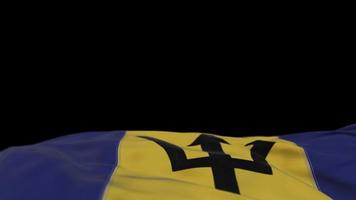 vlag van barbados stof zwaaien op de wind lus. barbados borduurwerk gestikte doek banner zwaaiend op de wind. half gevulde zwarte achtergrond. plaats voor tekst. 20 seconden lus. 4k video