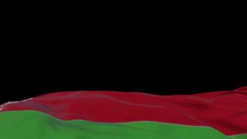 Belarus fabric flag waving on the wind loop. Belorussian embroidery stiched cloth banner swaying on the breeze. Half-filled black background. Place for text. 20 seconds loop. 4k video