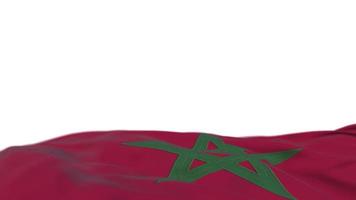 bandeira de tecido marrocos acenando no loop de vento. bordado marroquino bandeira de pano costurada balançando na brisa. fundo branco meio preenchido. lugar para texto. Ciclo de 20 segundos. 4k video