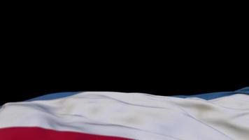 bandera de tela de Crimea ondeando en el bucle de viento. pancarta de tela cosida bordada de Crimea balanceándose con la brisa. fondo negro medio relleno. lugar para el texto. Bucle de 20 segundos. 4k video
