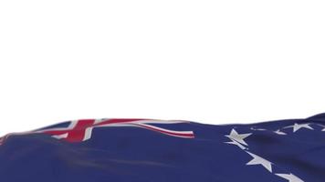 Cook Island fabric flag waving on the wind loop. Cook Island embroidery stiched cloth banner swaying on the breeze. Half-filled white background. Place for text. 20 seconds loop. 4k video