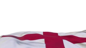 England tygflagga viftande på vindslingan. england broderi sticked tyg banner vajande på vinden. halvfylld vit bakgrund. plats för text. 20 sekunders loop. 4k video