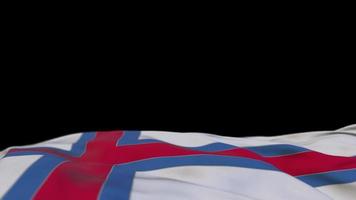 Faroe Island fabric flag waving on the wind loop. Faroe Island embroidery stiched cloth banner swaying on the breeze. Half-filled black background. Place for text. 20 seconds loop. 4k video