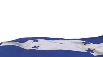 Honduras fabric flag waving on the wind loop. Honduran embroidery stiched cloth banner swaying on the breeze. Half-filled white background. Place for text. 20 seconds loop. 4k video