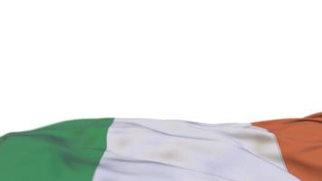 bandera de tela de irlanda ondeando en el bucle de viento. Bandera de tela cosida con bordado irlandés que se balancea con la brisa. fondo blanco medio relleno. lugar para el texto. Bucle de 20 segundos. 4k video