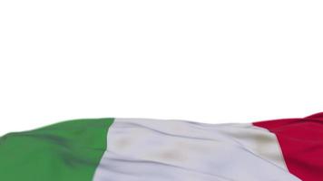 Italy fabric flag waving on the wind loop. Italian embroidery stiched cloth banner swaying on the breeze. Half-filled white background. Place for text. 20 seconds loop. 4k video