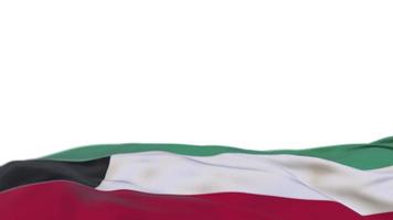 Kuwait fabric flag waving on the wind loop. Kuwaiti embroidery stiched cloth banner swaying on the breeze. Half-filled white background. Place for text. 20 seconds loop. 4k video