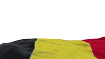 Belgische stof vlag zwaaien op de wind lus. belgische borduurwerk gestikte doek banner zwaaiend op de wind. halfgevulde witte achtergrond. plaats voor tekst. 20 seconden lus. 4k video