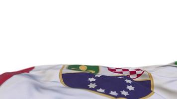 Federation of Bosnia and Herzegovina fabric flag waving on the wind loop. Embroidery stiched cloth banner swaying on the breeze. Half-filled white background. Place for text. 20 seconds loop. 4k video