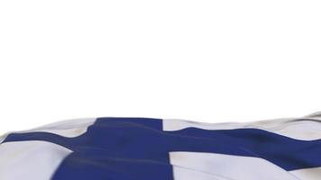 Finland fabric flag waving on the wind loop. Finnish embroidery stiched cloth banner swaying on the breeze. Half-filled white background. Place for text. 20 seconds loop. 4k video