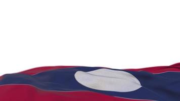 Laos fabric flag waving on the wind loop. Laotian embroidery stiched cloth banner swaying on the breeze. Half-filled white background. Place for text. 20 seconds loop. 4k video