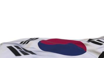 drapeau en tissu de la corée du sud agitant sur la boucle du vent. bannière en tissu brodé sud-coréen se balançant sur la brise. fond blanc à moitié rempli. place pour le texte. Boucle de 20 secondes. 4k video