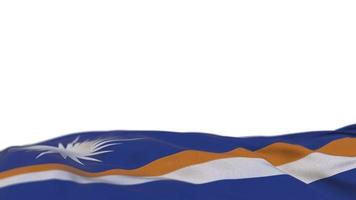 Marshall Islands fabric flag waving on the wind loop. Marshall Islands embroidery stiched cloth banner swaying on the breeze. Half-filled white background. Place for text. 20 seconds loop. 4k video