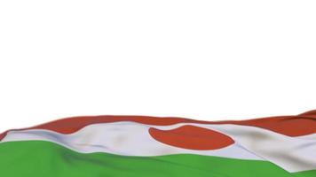 Niger fabric flag waving on the wind loop. Niger embroidery stiched cloth banner swaying on the breeze. Half-filled white background. Place for text. 20 seconds loop. 4k video