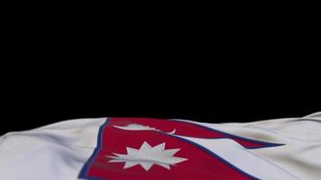 Nepal fabric flag waving on the wind loop. Nepali embroidery stiched cloth banner swaying on the breeze. Half-filled black background. Place for text. 20 seconds loop. 4k video