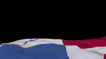 panama tygflagga vajar på vindslingan. panamanian broderi stiched tyg banner vajande på vinden. halvfylld svart bakgrund. plats för text. 20 sekunders loop. 4k video