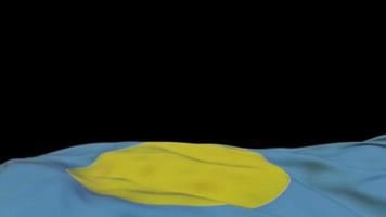 Palau fabric flag waving on the wind loop. Palauan embroidery stiched cloth banner swaying on the breeze. Half-filled black background. Place for text. 20 seconds loop. 4k video