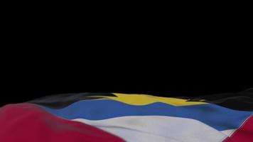 Antigua and Barbada fabric flag waving on the wind loop. Antigua and Barbada embroidery stiched cloth banner swaying on the breeze. Half-filled black background. Place for text. 20 seconds loop. 4k video