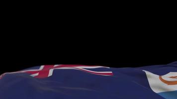 Anguilla fabric flag waving on the wind loop. Anguilla embroidery stiched cloth banner swaying on the breeze. Half-filled black background. Place for text. 20 seconds loop. 4k video