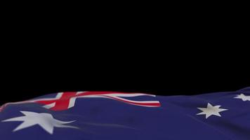 Australia fabric flag waving on the wind loop. Australian embroidery stiched cloth banner swaying on the breeze. Half-filled black background. Place for text. 20 seconds loop. 4k video