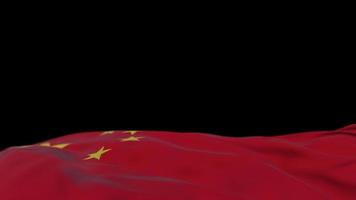 China fabric flag waving on the wind loop. Chinese embroidery stiched cloth banner swaying on the breeze. Half-filled black background. Place for text. 20 seconds loop. 4k video