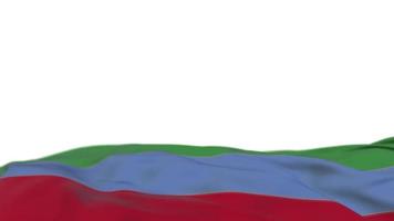 Dagestan-Stoffflagge weht auf der Windschleife. Dagestan-Stickerei genähtes Stoffbanner, das sich im Wind wiegt. halb gefüllter weißer Hintergrund. Platz für Texte. 20 Sekunden Schleife. 4k video