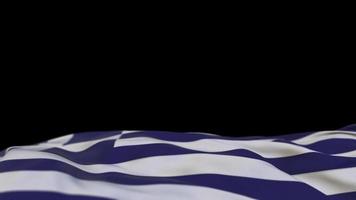Greece fabric flag waving on the wind loop. Greek embroidery stiched cloth banner swaying on the breeze. Half-filled black background. Place for text. 20 seconds loop. 4k video