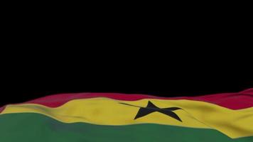 Flagge aus Ghana-Stoff, die auf der Windschlaufe weht. mit ghanaischer Stickerei genähtes Stoffbanner, das sich im Wind wiegt. halb gefüllter schwarzer Hintergrund. Platz für Texte. 20 Sekunden Schleife. 4k video