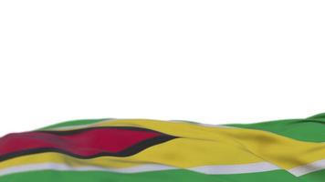 Guyana fabric flag waving on the wind loop. Guyanese embroidery stiched cloth banner swaying on the breeze. Half-filled white background. Place for text. 20 seconds loop. 4k video