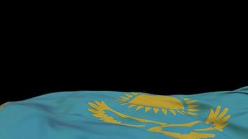 Kazakhstan fabric flag waving on the wind loop. Kazakh embroidery stiched cloth banner swaying on the breeze. Half-filled black background. Place for text. 20 seconds loop. 4k video