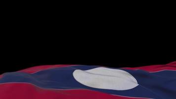 Laos fabric flag waving on the wind loop. Laotian embroidery stiched cloth banner swaying on the breeze. Half-filled black background. Place for text. 20 seconds loop. 4k video