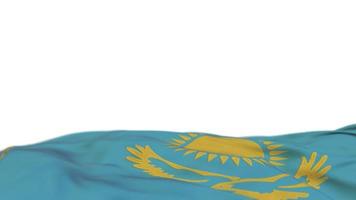 kazakstans tygflagga vajar på vindslingan. kazakiska broderi sticked tyg banner vajande på vinden. halvfylld vit bakgrund. plats för text. 20 sekunders loop. 4k video