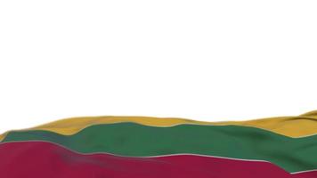 Lithuania fabric flag waving on the wind loop. Lithuanian embroidery stiched cloth banner swaying on the breeze. Half-filled white background. Place for text. 20 seconds loop. 4k video