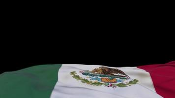 Mexico fabric flag waving on the wind loop. Mexican embroidery stiched cloth banner swaying on the breeze. Half-filled black background. Place for text. 20 seconds loop. 4k video