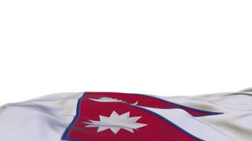 Nepal fabric flag waving on the wind loop. Nepali embroidery stiched cloth banner swaying on the breeze. Half-filled white background. Place for text. 20 seconds loop. 4k video