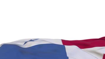 panama tygflagga vajar på vindslingan. panamanian broderi stiched tyg banner vajande på vinden. halvfylld vit bakgrund. plats för text. 20 sekunders loop. 4k video