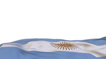 Argentina fabric flag waving on the wind loop. Argentinean embroidery stiched cloth banner swaying on the breeze. Half-filled white background. Place for text. 20 seconds loop. 4k video