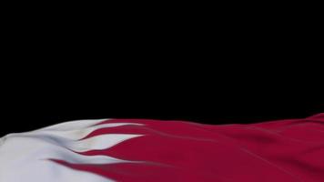 Bahrain-Stofffahne weht auf der Windschleife. Bahraini-Stickerei genähtes Stoffbanner, das sich im Wind wiegt. halb gefüllter schwarzer Hintergrund. Platz für Texte. 20 Sekunden Schleife. 4k video