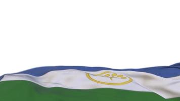 Bashkortostan fabric flag waving on the wind loop. Bashkortostan embroidery stiched cloth banner swaying on the breeze. Half-filled white background. Place for text. 20 seconds loop. 4k video