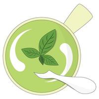 sopa de brócoli con albahaca y crema, ilustración vectorial sobre un fondo blanco. vector