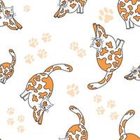 seamless endless vector pattern, stretching cat in orange spots, on a white background.