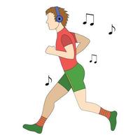 un hombre corriendo escuchando música con auriculares. ilustración vectorial sobre un fondo blanco. vector