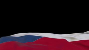 Czech Republic fabric flag waving on the wind loop. Czech Republic embroidery stiched cloth banner swaying on the breeze. Half-filled black background. Place for text. 20 seconds loop. 4k video