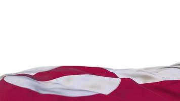 grönlands tygflagga viftande på vindslingan. grönländsk broderi sticked tyg banner vajande på vinden. halvfylld vit bakgrund. plats för text. 20 sekunders loop. 4k video