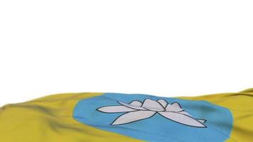 Kalmykia fabric flag waving on the wind loop. Kalmyk embroidery stiched cloth banner swaying on the breeze. Half-filled white background. Place for text. 20 seconds loop. 4k video