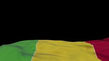 Mali fabric flag waving on the wind loop. Malian embroidery stiched cloth banner swaying on the breeze. Half-filled black background. Place for text. 20 seconds loop. 4k video